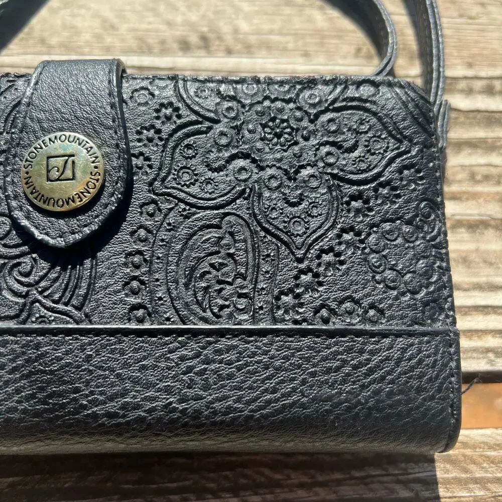Stone Mountain Convertible Wallet Crossbody Black Embossed Travel Organizer - Picture 12 of 16
